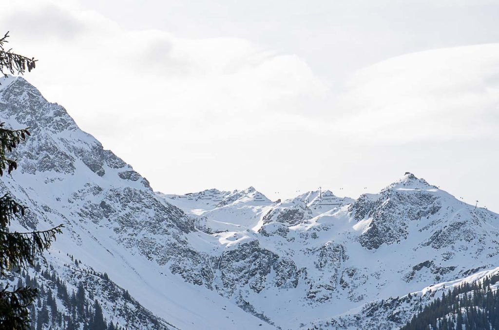 Snowy mountains on Montafon ski resort.